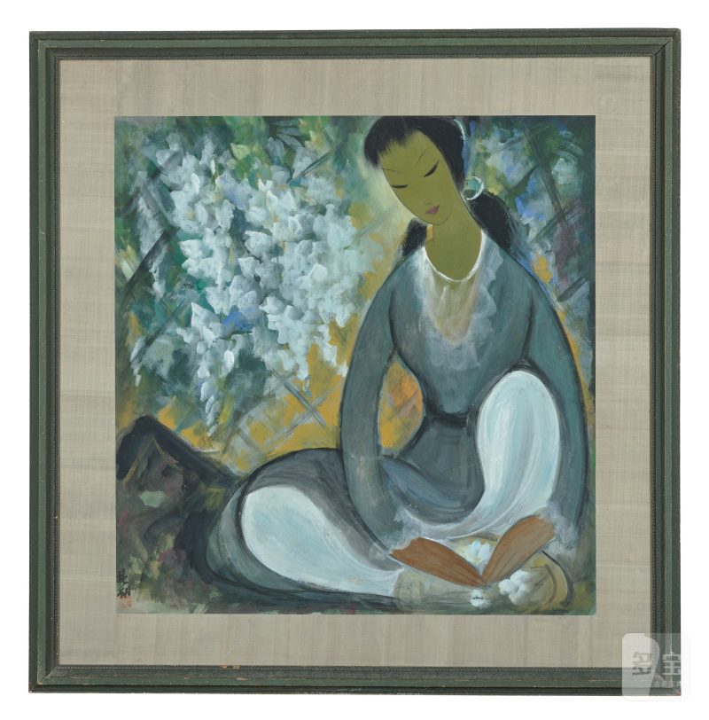 LIN FENGMIAN (1900-1991)  Femme assise avec des fleurs - 图3